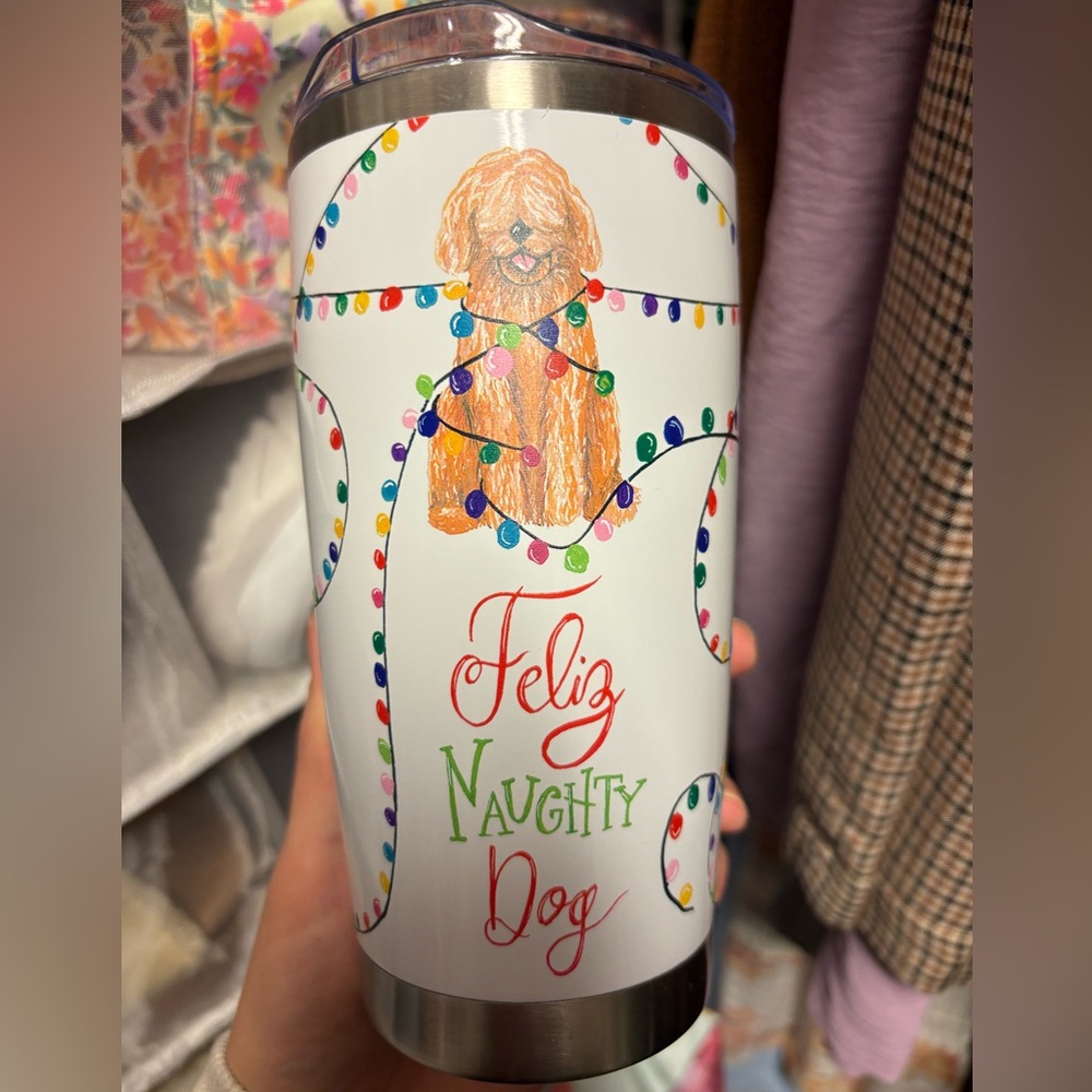 New Altar’d State Christmas “Feliz Naughty Dog” 20oz Stainless Steel Thermos Cup